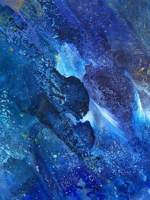 Ein abstraktes Gemälde mit blauen und gelben Farben.